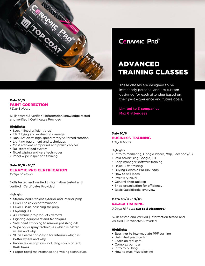Advanced Ceramic Pro Training - 10/5 - 10/10